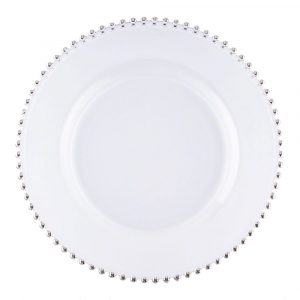 Silver Beaded Glass Charger Plate
