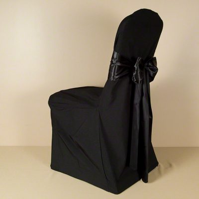 Black Polyester Chair Cover with Black Satin Sash