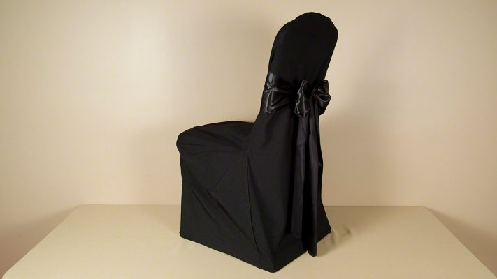 Black Polyester Chair Cover with Black Satin Sash