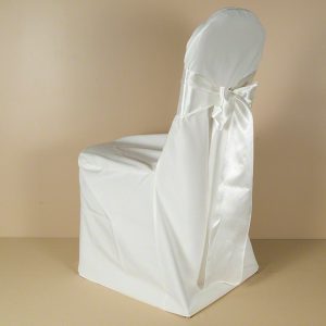 Ivory Polyester Chair Cover with Ivory Satin Sash