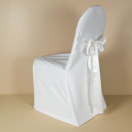 White Polyester Chair Cover with White Satin Sash