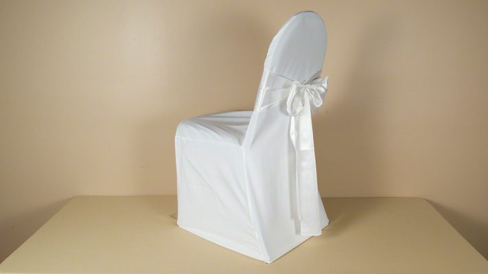 White Polyester Chair Cover with White Satin Sash