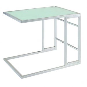 Chrome Slide In End Table with White Glass