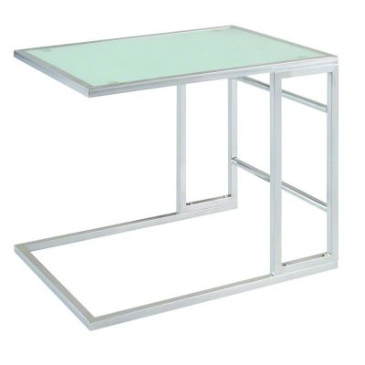 Chrome Slide In End Table with White Glass