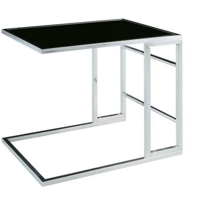 Chrome Slide In End Table with Black Glass