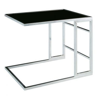 Chrome Slide In End Table with Black Glass