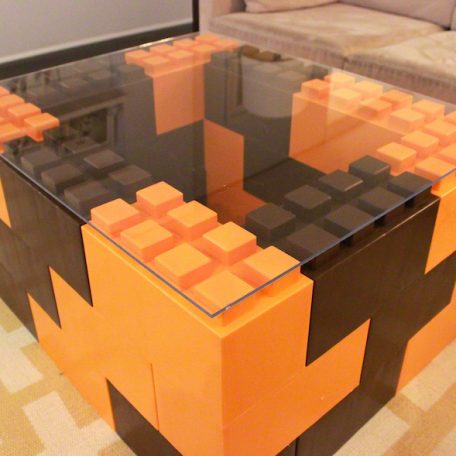 Orange and Brown Coffee Table with Clear Acrylic Top