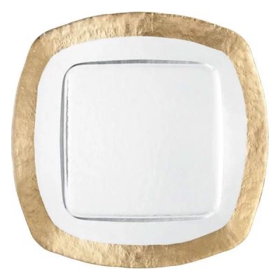 Square 13 Inch Plastic Charger Plates with Eletroplating Finish 4, Grid Gold Fantastic: 