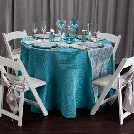 Aqua Rhythm Tablescape with White Aria Table Runner