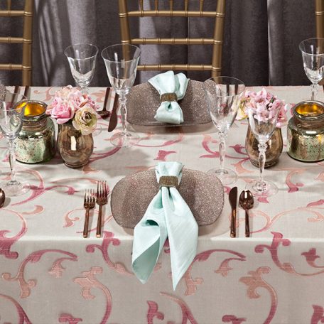 Blush Ambiance Sheer over a Julep Shantung Linen with a Julep Shantung Napkin