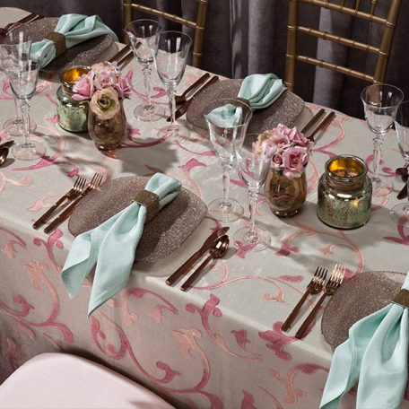 Blush Ambiance Sheer over a Julep Shantung Linen with a Julep Shantung Napkin