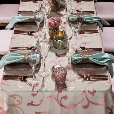 Blush Ambiance Sheer over a Julep Shantung Linen with a Julep Shantung Napkin