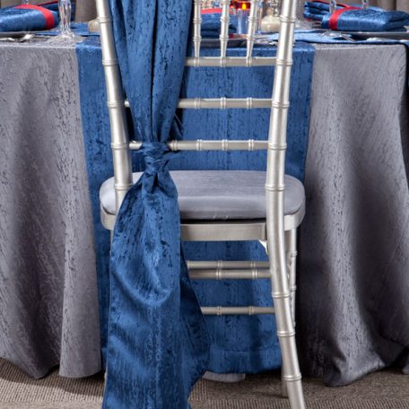 Gunmetal Contour Table Linen with Lapis Contour Chair Ties.