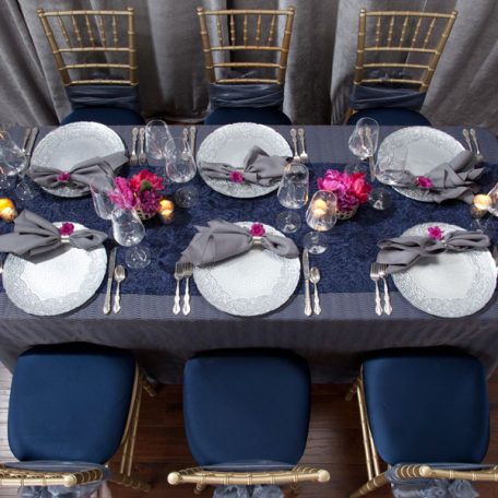 Indigo Maxwell Table Linen with Navy Aria Table Runner