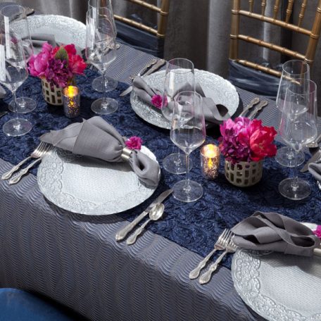 Indigo Maxwell Table Linen with Navy Aria Table Runner