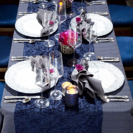 Indigo Maxwell Table Linen with Navy Aria Table Runner