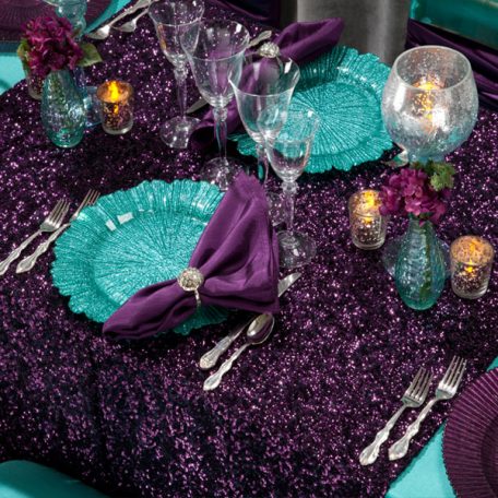 Lagoong Shantung Tablescape with our Plum Mikayla Table Runner