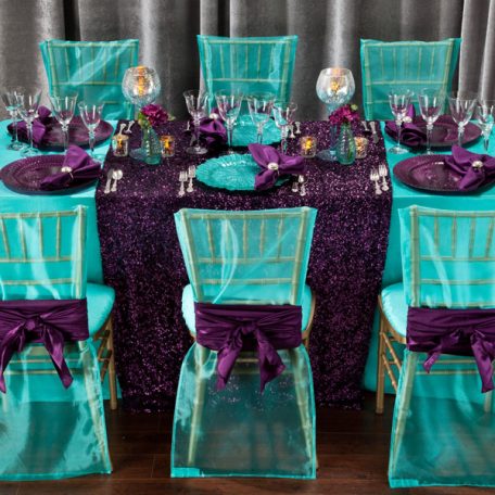 Lagoong Shantung Tablescape with our Plum Mikayla Table Runner