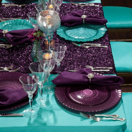 Lagoong Shantung Tablescape with our Plum Mikayla Table Runner