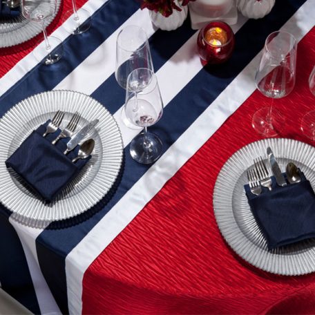 Red Rhythm with Navy Mod Stripe Runner Tablescape