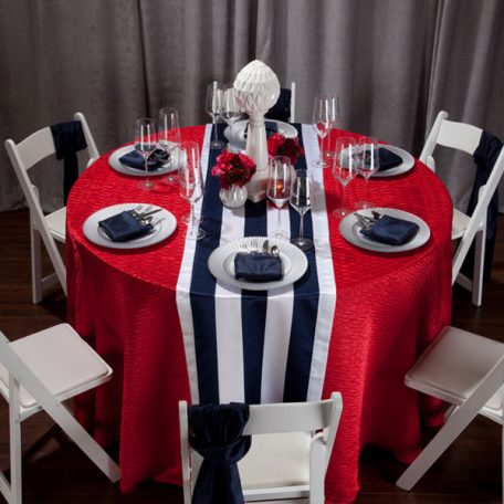 Red Rhythm with Navy Mod Stripe Runner Tablescape