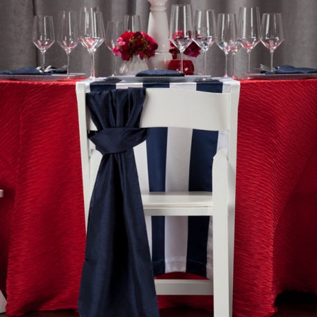 Red Rhythm with Navy Mod Stripe Runner Tablescape