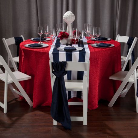 Red Rhythm with Navy Mod Stripe Runner Tablescape