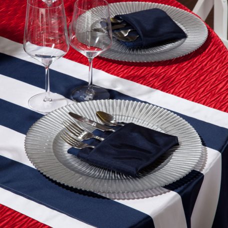 Red Rhythm with Navy Mod Stripe Runner Tablescape