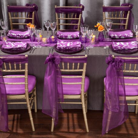Steel Maxwell Tablescape with Orchid Vintage Napkins