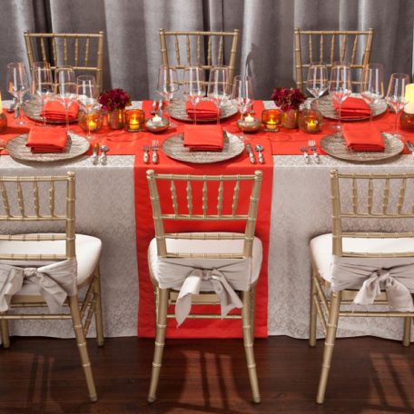 Taupe Charmed Tablescape with Poppy Duet Napkins Table Runners