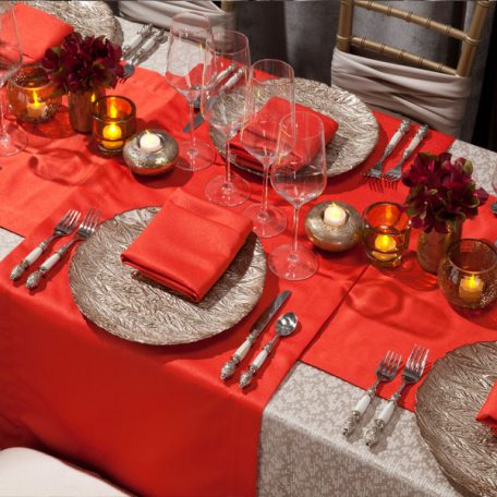 Taupe Charmed Tablescape with Poppy Duet Napkins Table Runners