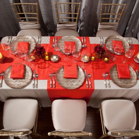 Taupe Charmed Tablescape with Poppy Duet Napkins Table Runners