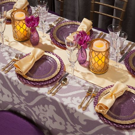 Lavender Zuri Tablescape with Buttercup Lamour and Table Runner