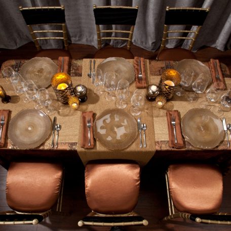 Copper Birch Tablescape with Gold Cotier Table Runner