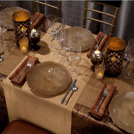 Copper Birch Tablescape with Gold Cotier Table Runner