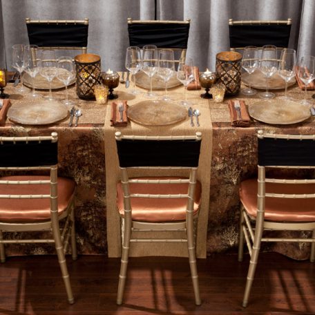 Copper Birch Tablescape with Gold Cotier Table Runner