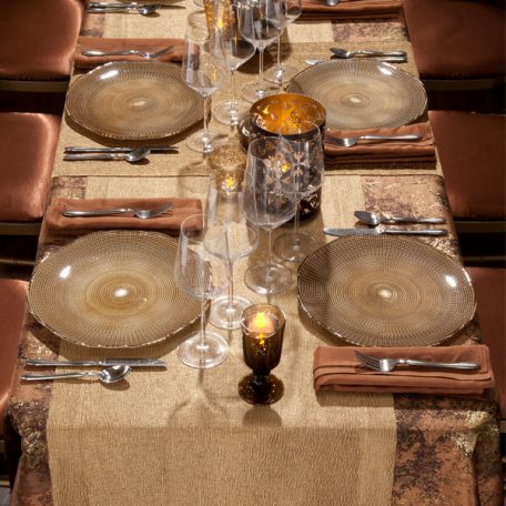 Copper Birch Tablescape with Gold Cotier Table Runner