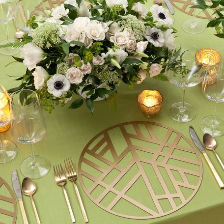 Gold Edge Metal Placemat Rental Chargers for Special Events