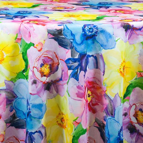 Rent Elegant Floral Print table linens for showers, weddings and events.