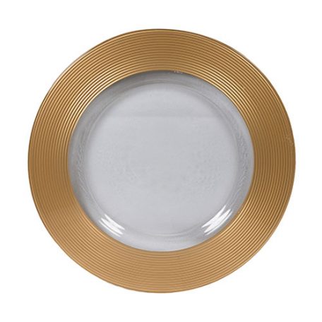 Gold Saturn Glass Charger Plate Rental for Weddings, Galas and Events