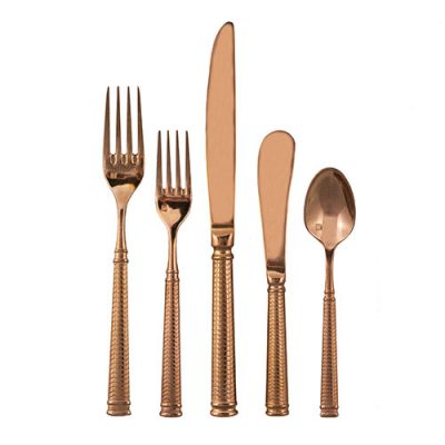 Rose Gold Vivi Flatware Rental from Fabulous Events.