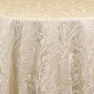 Rent Paisley Lace Sheer embroidered overlays from Fabulous Events for Weddings, Showers and Special Events.