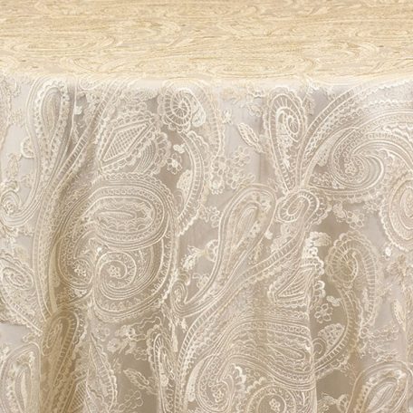 Rent Paisley Lace Sheer embroidered overlays from Fabulous Events for Weddings, Showers and Special Events.