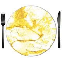 Glass Placemat Rental from Fabulous Events. Marble printed color placemat.