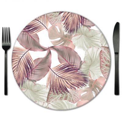 Pink Glass Botanical Placemat for Rent from Fabulous Events.