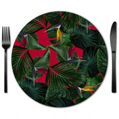 Red and Green Glass Placemat Rental from Fabulous Events. Rent for Weddings and Events.