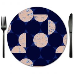 Blue Nude Circles Glass Placemat Rental from Fabulous Events. Rent for all types of special events.