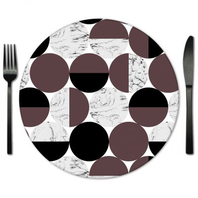 Brown White Circles Glass Placemat for Rent from Fabulous Events. Special Event Rentals for al types of events.