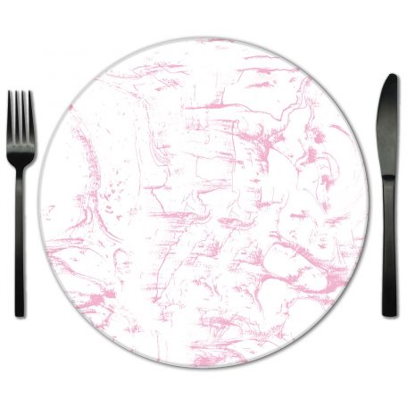 White and Pink Glass Placemat Rental. Rent for Weddings and Special Events.